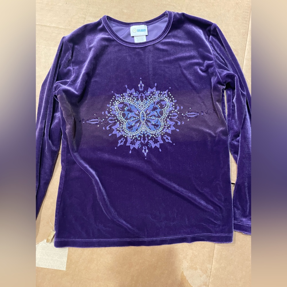 Northern Getway 90s Velvet Kids Purple Butterfly Shirt Size Large